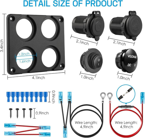 Depvko 12V 30W QC3.0 18W: 4 1 150W USB Charger Panel with PD Ports& Dual in Aluminum Waterproof RV USB Outlet