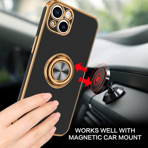 BENTOBEN iPhone 13 Case, Slim Fit 360° Ring Holder, Shockproof Kickstand, Magnetic Car Mount, Non-Slip, Black Cover.