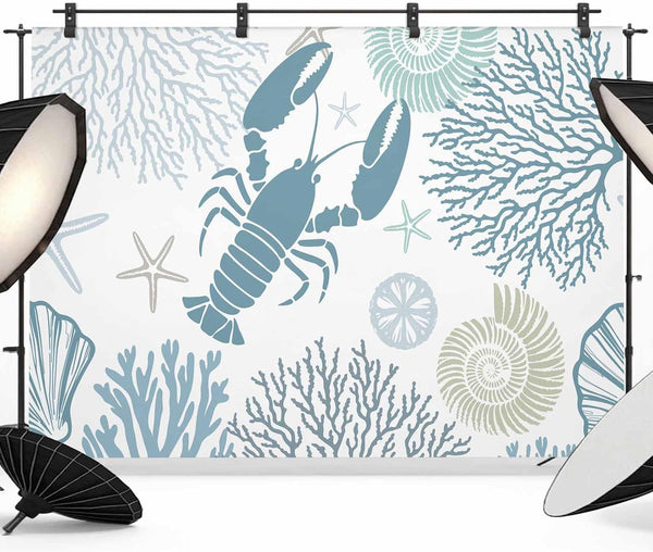 Znujuabbrel 12x8ft Photography Backdrop,Ocean Teal Blue Lobster Coral Starfish Professional Photo Backdrops Non-Reflective