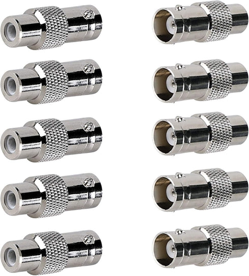 BNC Female to RCA Female Coupler Adapter Connector for CCTV Security Systems, Pack of 10