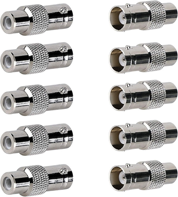 BNC Female to RCA Female Coupler Adapter Connector for CCTV Security Systems, Pack of 10