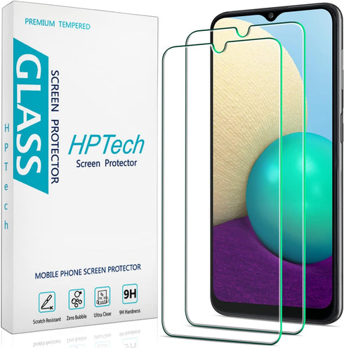 HPTech (2 Pack) Tempered Glass Screen Protector for Samsung Galaxy A02s / Galaxy A02 - Touch Sensitive, Easy Install