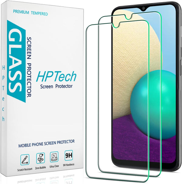 HPTech (2 Pack) Tempered Glass Screen Protector for Samsung Galaxy A02s / Galaxy A02 - Touch Sensitive, Easy Install