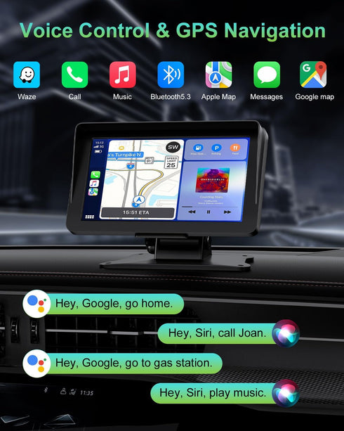25HOURS 7" 1080P Apple Carplay Screen for Car, HD Portable Wireless Apple Carplay & Android Auto Touchscreen