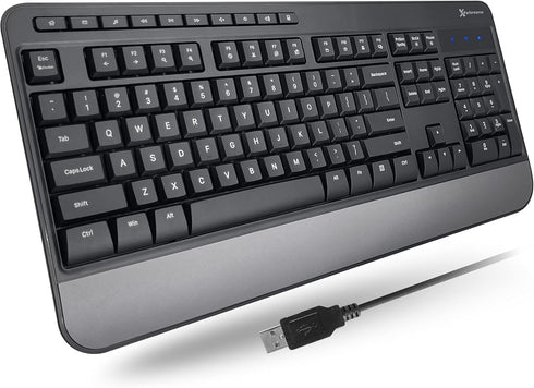X9 Performance Multimedia USB Wired Keyboard, Ergonomic Full Size Keyboard with Wrist Rest and 114 Keys for Office PC