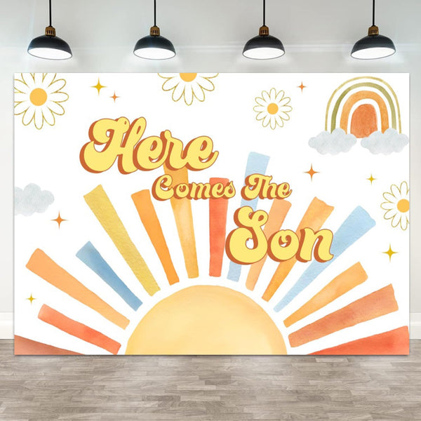 ASDCXZ 8x6ft Here Comes The Son Backdrop Sun Rainbow Baby Shower Photography Background