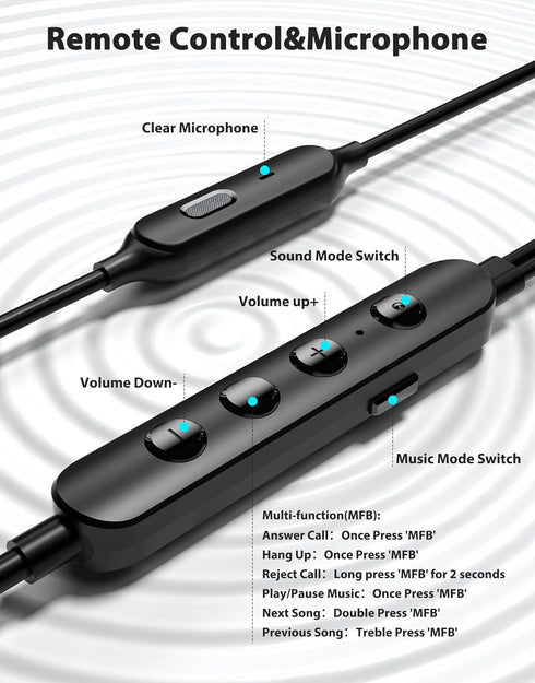 USB C Wired Headphones with Microphone, HiFi Stereo Deep Bass, Noise Cancelling for Live Singing, Black