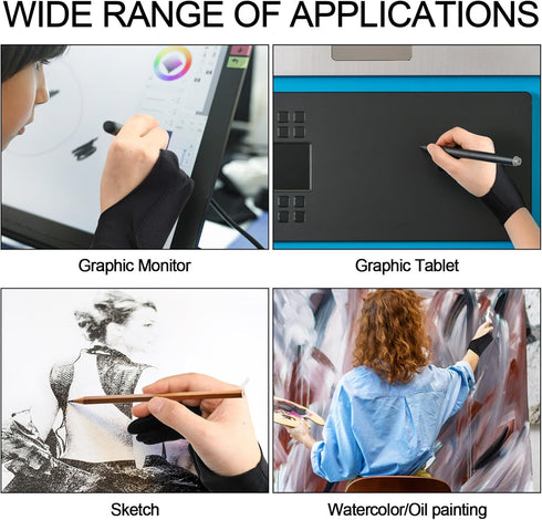 12 Pcs Artist Drawing Glove, Digital Art Glove with Two Fingers for Stylus Pen Graphic Tablet Sketching Painting for