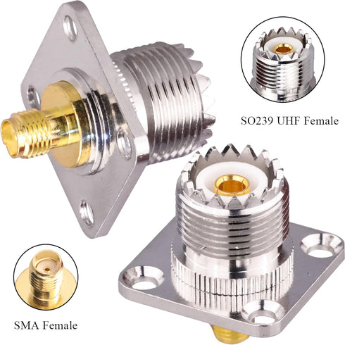 SMA Female to UHF Female Jack Panel Chassis Mount RF Coax Adapter, 2 Pack for Jumper Cable