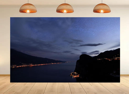 UPXIO 8x8ft Starry Lake Night Backdrop Mountain Lights and Starry Sky Photo Background