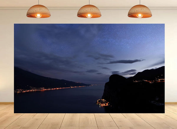 UPXIO 8x8ft Starry Lake Night Backdrop Mountain Lights and Starry Sky Photo Background