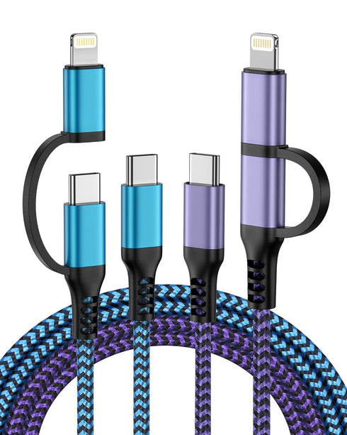USB C Multi Charging Cable 2 in 1, 6FT Braided USB-C to Lightning/Type C for iPhone 15 Pro Max, iPad, Galaxy, Pixel,