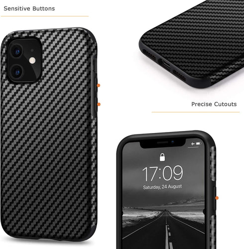 Tasikar Compatible with iPhone 11 Case, Carbon Fiber Leather Design with TPU Bumper, Premium Hybrid Case (Black)