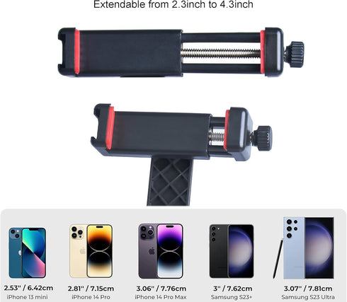 Phone Tripod Mount with Remote Controller, Universal Smartphone Adapter with Cold Shoe, 360° Rotating Clip Holder
