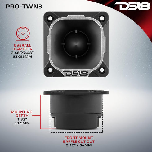 DS18 PRO-TWN3 PRO 2.5 Inches High Compression Neodymium Tweeter 200 Watts 1" Voice Coil (1 Speaker)