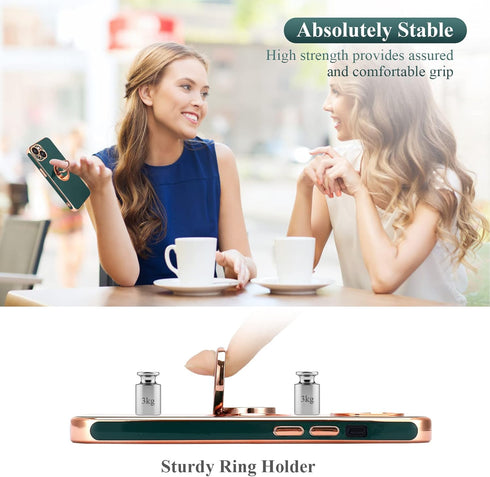 Design for iPhone 13 Case, 360° Rotatable Ring Holder Magnetic Kickstand, Soft Silicone Ultra Slim Edge Plating 6.1 Inch