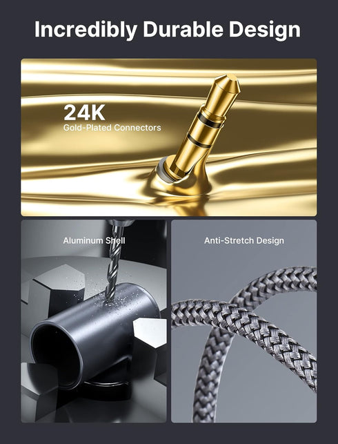 JSAUX 4ft/1.2M Aux to RCA Adapter - Nylon Braided Male to Male Jack for Smartphones, Tablets, Speakers, HDTV (Grey)