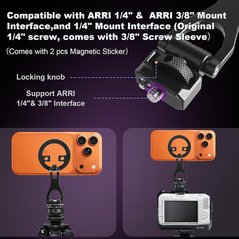 SUNLYTOUR 1/4",3/8" 17/16/15/14/13 Universal Magnetic Phone Mount Holder with Sticker,Compatible with ARRI
