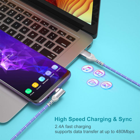 Pofesun USB C Cable Fast Charging 3-Pack 10ft Nylon Braided Right Angle USB A to USB C Charger for Samsung Galaxy
