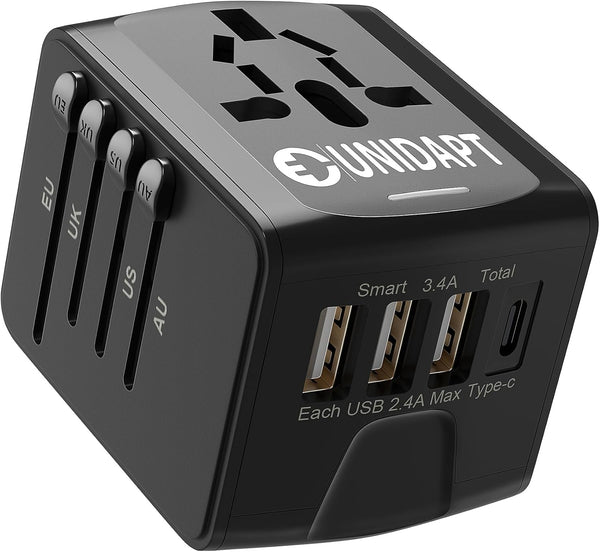 Unidapt International Travel Adapter - Universal Power Adapter Worldwide with 3 USB-A, 1 Type-C for Travel