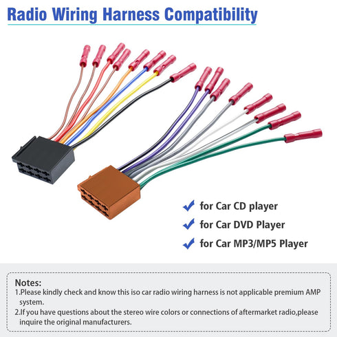 Adapter,16Pin Car Radio Stereo Wiring Harness ISO Radio Wire Harness with Butt Connector Replacement Cable