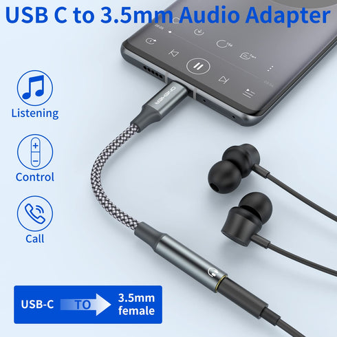 USB Type C to 3.5mm Headphone Jack Adapter, (2-Pack) USB C to Aux Female Audio Dongle Cable Cord Compatible with iPhone 15/15 Pro/15 Plus/15 Pro Max,iPad Pro,MacBook, Samsung Galaxy S24 S23 S22