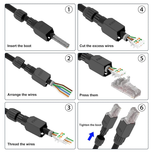 VCELINK RJ45 Connector Tool-Free, CAT6 Field Termination Plug, Gold Plated Modular Plug for 23 to 26 AWG Cable