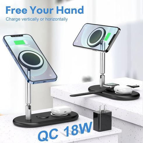 3 in 1 Magnetic Wireless Charger, Adjustable Charging Station for iPhone/iWatch/Airpods, Compatible with iPhone