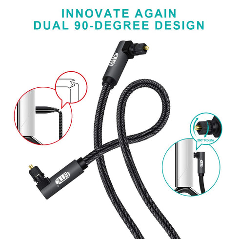 90 Bar,TV(6.6ft/2m) EMK Upgraded Double Degree Optical Audio Cable Free-Rotating Toslink Plug Nylon Braided S/PDIF