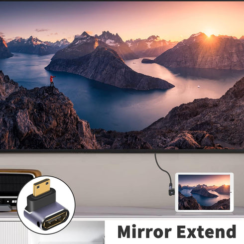 Poyiccot Mini HDMI to HDMI Adapter 8K, Up and Down Angled Mini HDMI Male to HDMI Female Adapter 8K 4K HDR 3D 48Gbps,