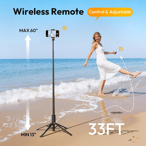 ULANZI MT86 60" AutoOpen Phone Tripod Stand with Bluetooth Remote Adjustable Automatic Selfie Stick & Cold Shoe