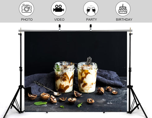KeyWork 10x7ft Yogurt Parfait Backdrop Walnut and Caramel Dessert Photography Background for Brunch Party Sweet Event