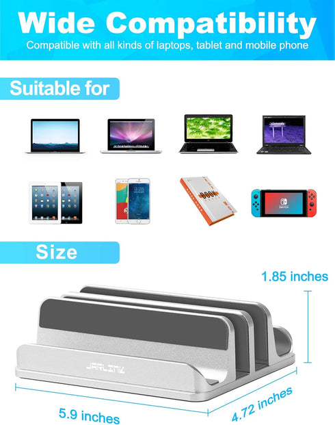 JARLINK 4-in-1 Adjustable Vertical Laptop Stand Holder, Aluminum Dual Slots Organizer for MacBook and Gaming Laptops