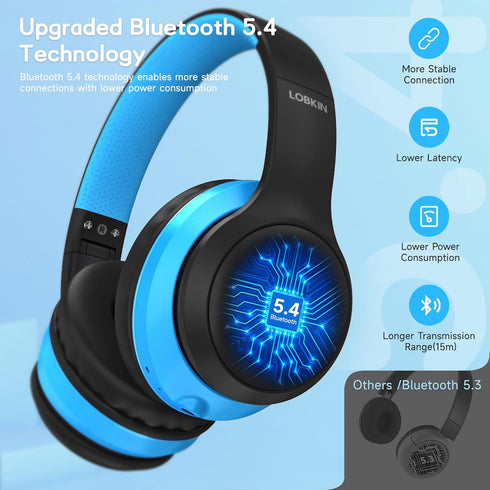 LOBKIN Kids Bluetooth Headphones, Over Ear Wireless Headphones with Mic, 50H Playtime, Colorful LED Lights, Safe Volume
