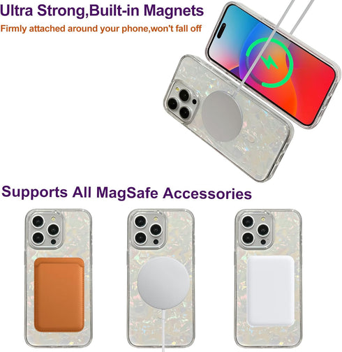 iPhone 15 Pro Case Compatible with MagSafe, Cute Magnetic Hard Back Shockproof Phone Case - White Pearl Tort