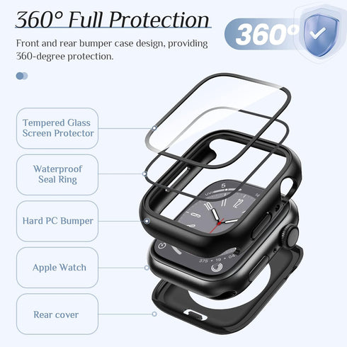 Goton 2-Pack Waterproof Apple Watch Case for SE Series 6 5 4, 40mm Screen Protector + 360 Protective Glass Cover
