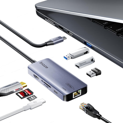 biaze 8-in-1 USB C Hub Adapter for MacBook, 4K60Hz HDMI, 100W PD Charging,
