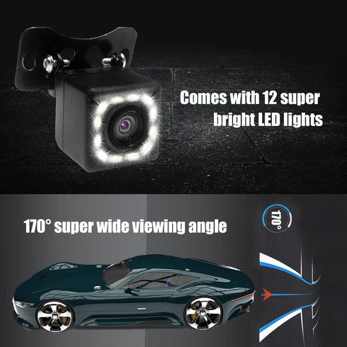 Car Backup Camera, Waterproof Ultra HD 12 LED Night Vision, 170 Wide View Angle, Universal for Cars, SUVs, Trucks