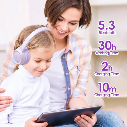 Kids Bluetooth Headphones, Wireless Over-Ear Headphone with 85dB Volume Limiter, 30H Playtime, Adjustable Headband for