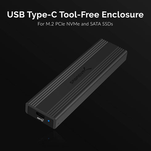 SABRENT USB 3.2 10Gbps Type C Tool Free Enclosure for M.2 PCIe NVMe and SATA SSDs, EC-SNVE