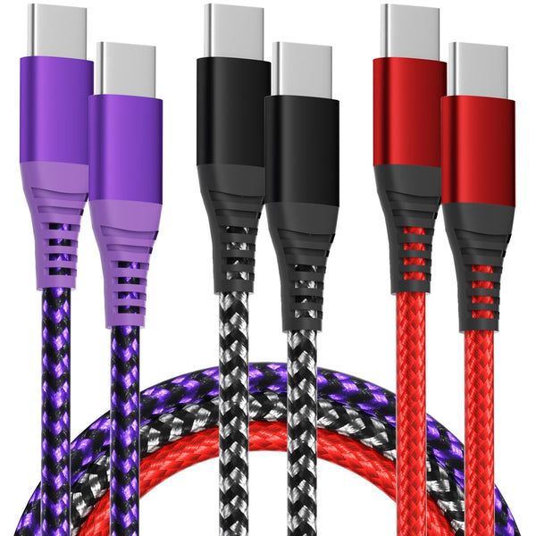 3Pack 60W USB C Charger Cable, USB C to USB C Fast Charging Cable, Nylon Braided Type C for Phones (3FT Multicolored)