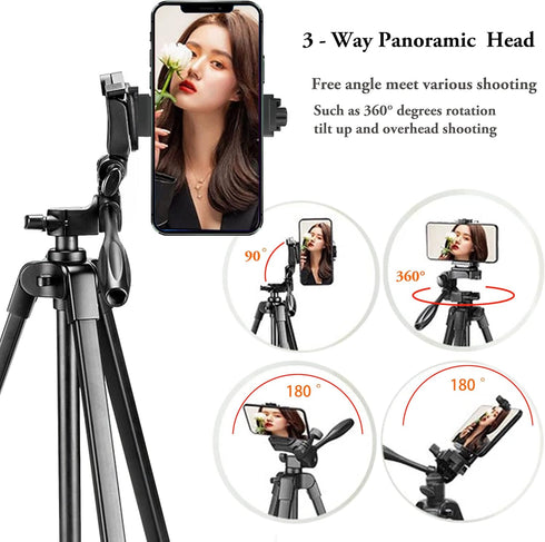 Peastrex 55'' Camera Tripod with Travel Bag, Cellphone Tripod with Remote, Aluminum Portable Travel Tripod Stand