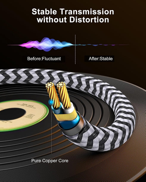 6.35mm 3.5mm 1/4" 1/8" 6.6FT to Audio Cable, Braided TRS Male to Male Adapter Cord, Bidirectional Stereo Aux for iPhone
