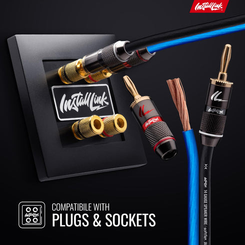 Install Link 14 Gauge Speaker Wire for Car, Home or RV Audio Cable, 100ft, CCA, Blue/Black