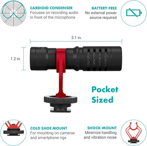 Movo VXR10 Universal Shotgun Mic for Camera - Compatible with DSLR, iPhone, Android Smartphones, with Accessories