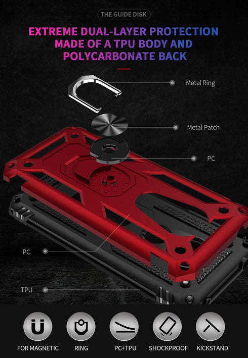 Military Grade Drop Impact Case for Motorola Moto E5, Moto G6 Play 5.7 Inch with Metal Rotating Ring Kickstand Holder,