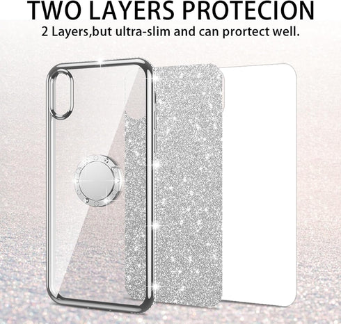 nancheng Samsung Galaxy A51 5G Case, Glitter Cute Soft TPU Cover with Ring Kickstand Strap, Shockproof Protective Case