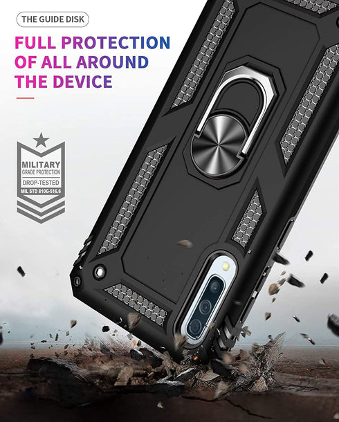 TJS Heavy Duty Case for Samsung Galaxy A50 2019, with Tempered Glass Screen Protector and Kickstand