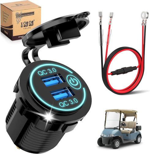 10L0L Golf Cart Quick Charge QC 3.0 Dual USB Charger Socket, 12V-24V USB Outlet for Yamaha EZGO Club Car