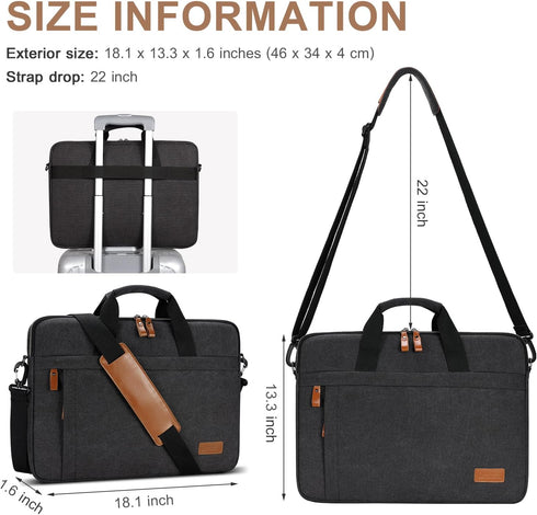 ESTARER Laptop Bag 17.3 Inch, Water-resistant Canvas Computer Case Fits HP/Lenovo/Acer/Dell/Asus/MacBook, Dark Grey